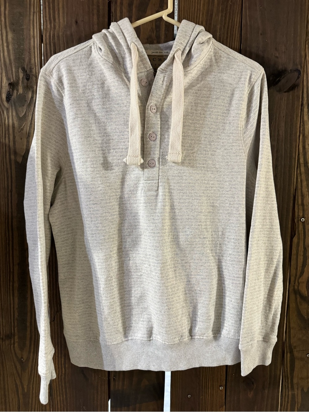 Men's Hooded Henley Pullover Sweatshirt - Cream
